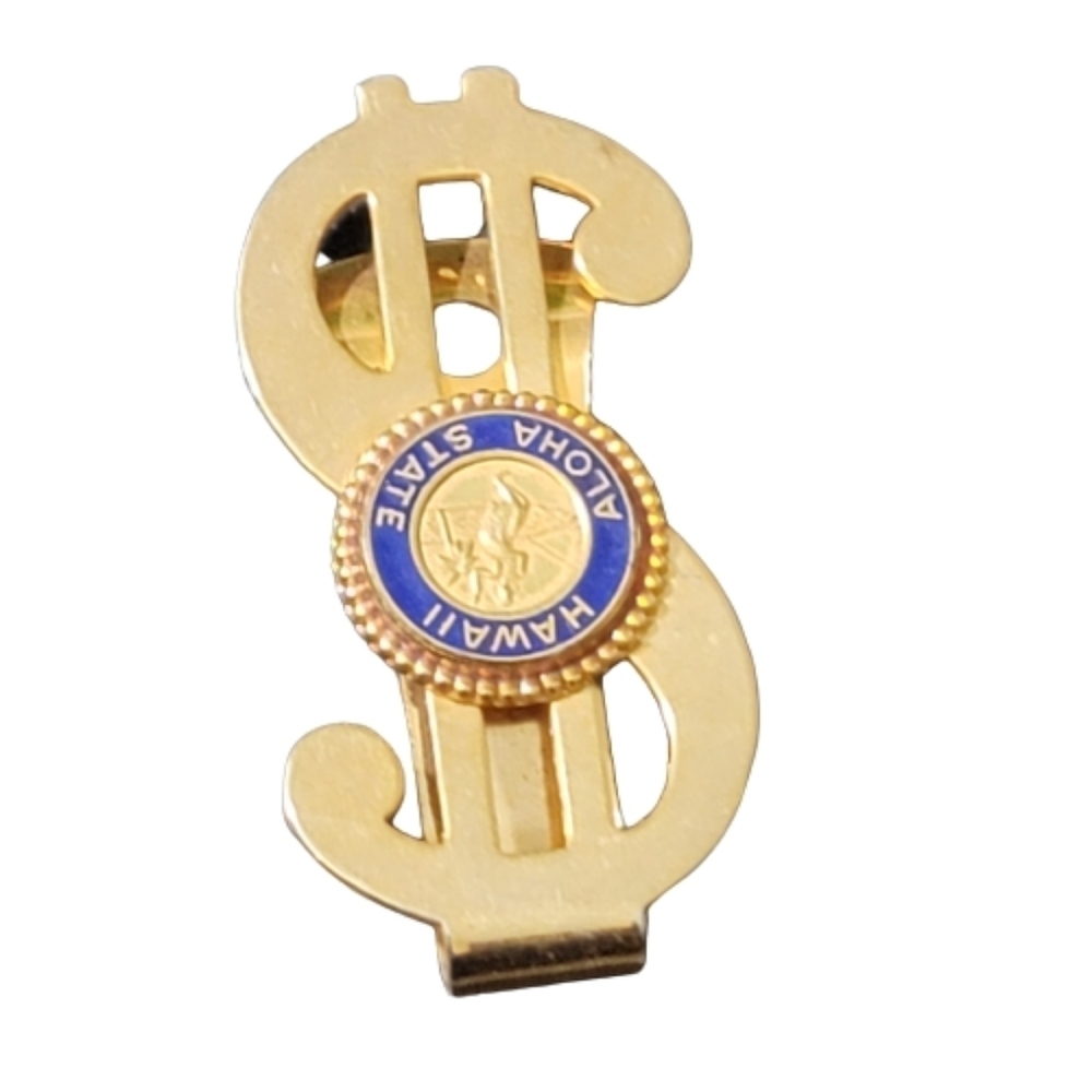 Vintage HAWAII money clip aloha state gold tone and blue